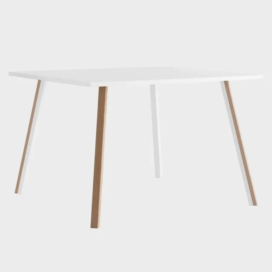 Exceptional Lapalma Ori table with a square HPL Fenix® top in matte white and a bent metal and solid ash wood base