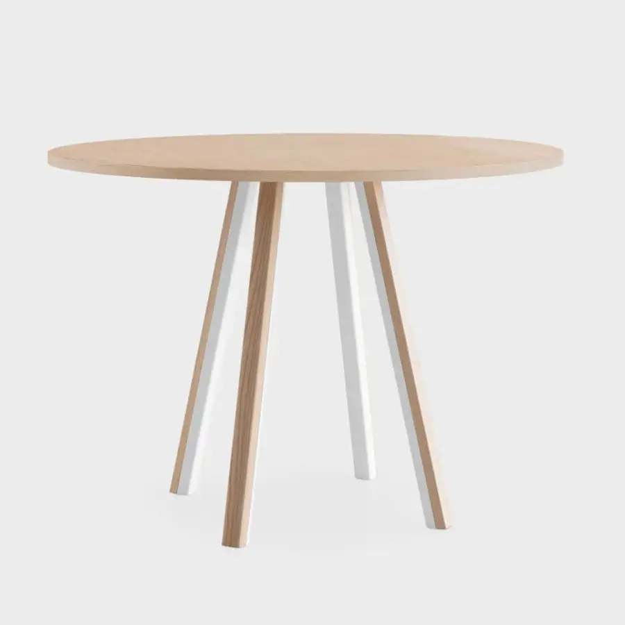 Distinguished Lapalma Ori table with light-toned wood top and bent metal legs crafted in Italy with a smooth HPL Fenix® finish
