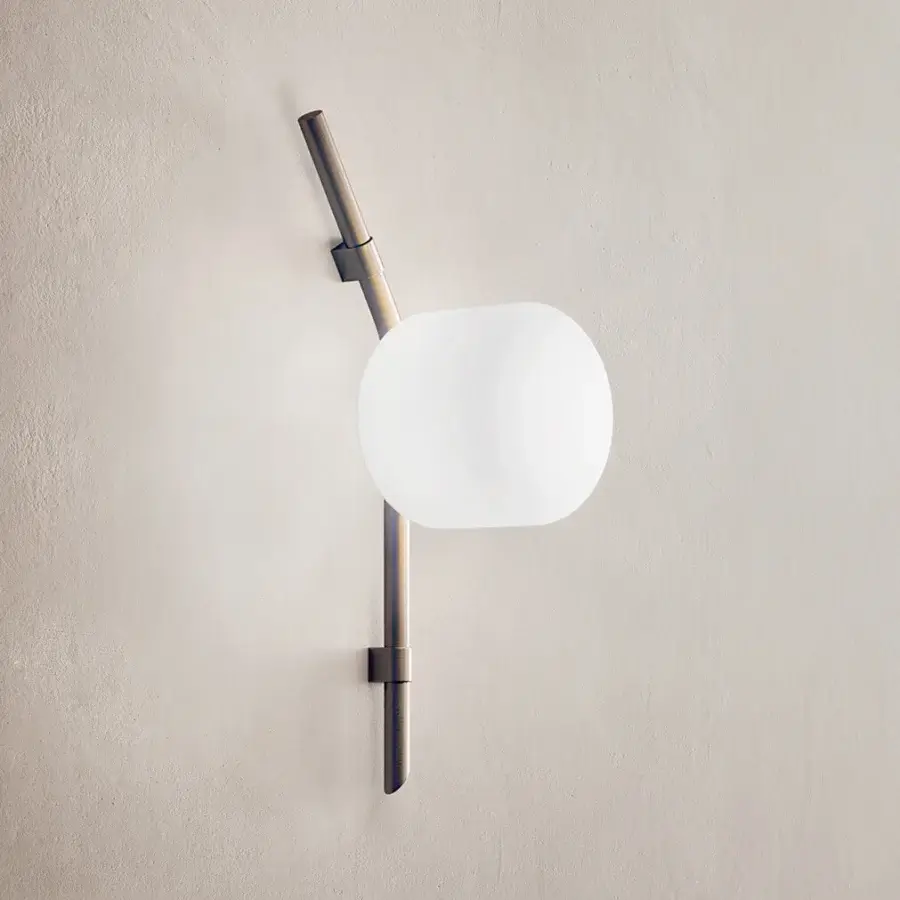 Superior Kundalini Floed wall lamp with hand-blown opal glass and matte bronze-colored metal construction