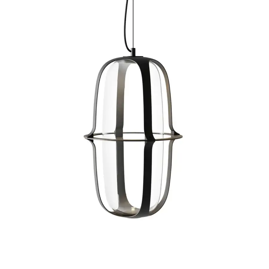 Superior Kundalini Kooi suspension lamp with transparent glass diffuser embraced by matte die-casted aluminum structure