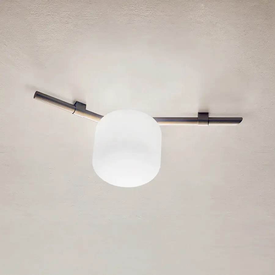 Captivating Kundalini Floed ceiling lamp with dual-layer opal glass diffuser and dark gold metallic coated structure