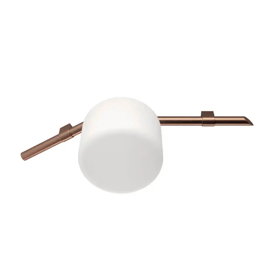 Distinguished Kundalini Floed ceiling lamp with rounded opal glass diffuser and copper-toned metallic coated arms inspired by gorgonian coral
