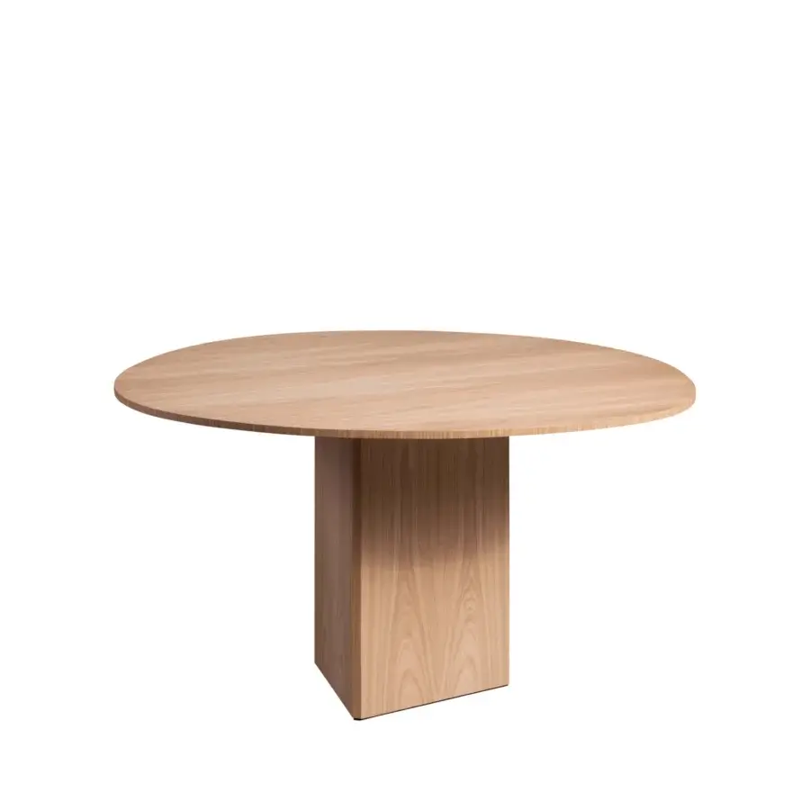 Superior Miniforms Albio table with an organic light-toned wooden top and solid block-shaped base in a smooth matte finish