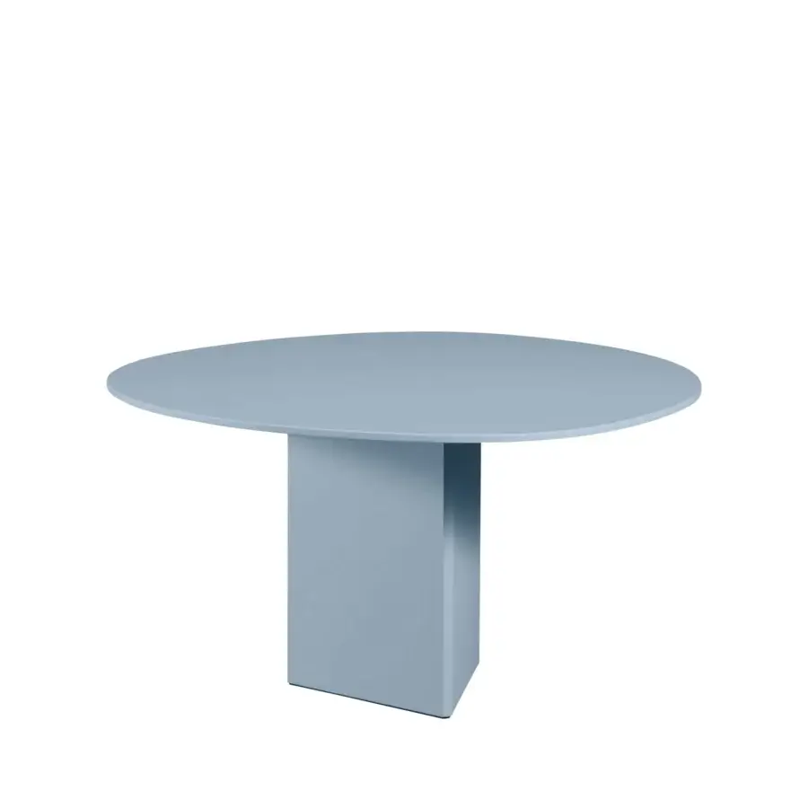 Elegant Miniforms Albio table with a light blue lacquer finish and sculpted triangular base