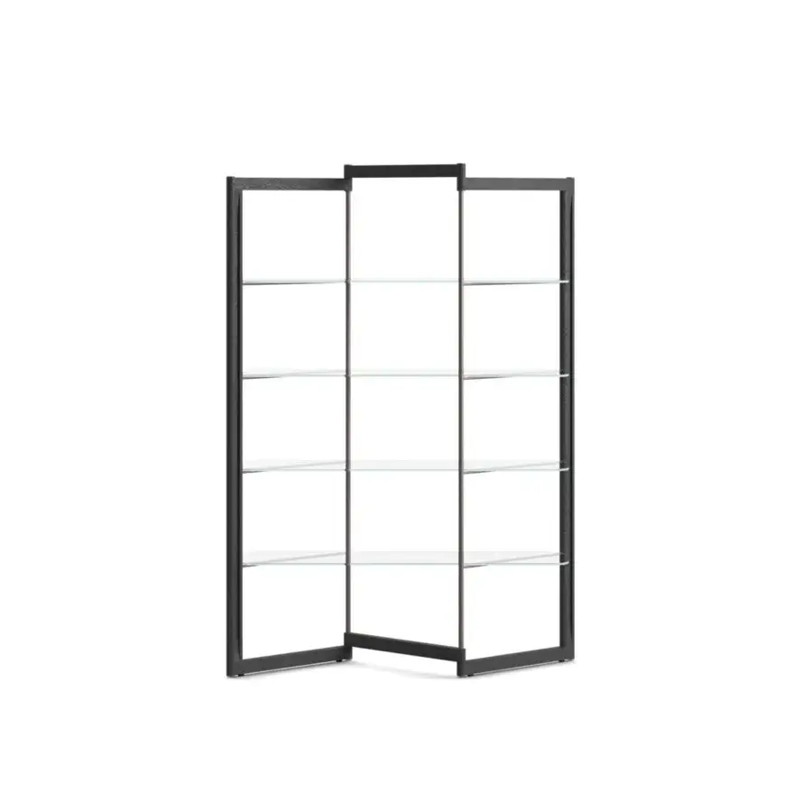 Superior Ozzio Italia Panto bookcase crafted with clear glass shelves and a matte black metal frame