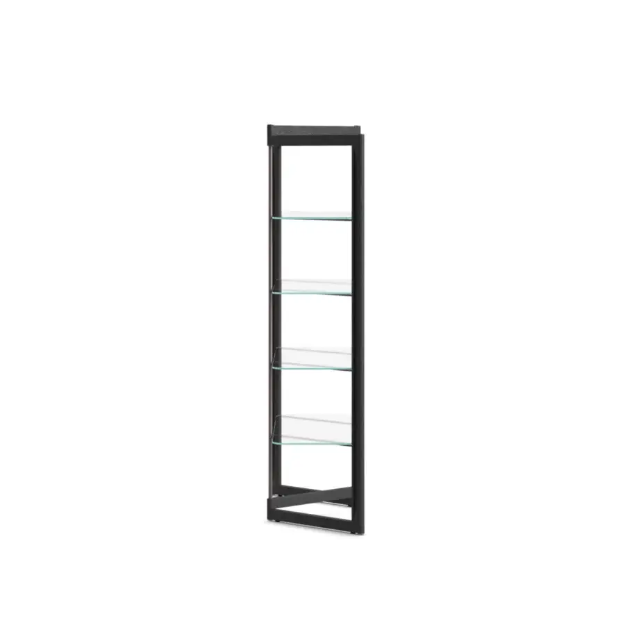 Distinguished Ozzio Italia Panto bookcase with artful glass shelves crafted in a dark material featuring a textured finish