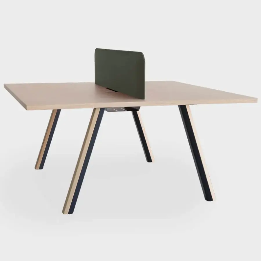 Elegant Lapalma Ori workstation with light-toned wood and a green sound-absorbing fabric partition crafted with powder-coated metal and solid ash wood