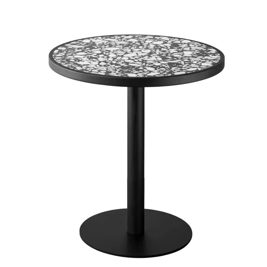 Superior Miniforms Briscola Bistrot table with speckled tabletop and black metal base crafted in ash wood