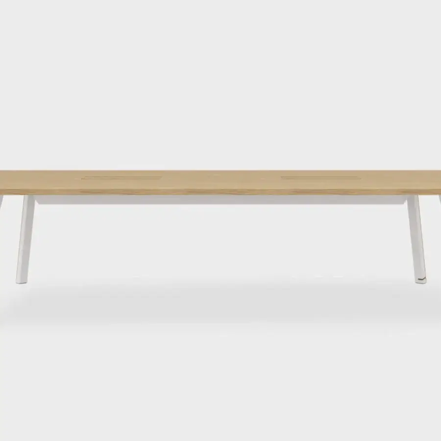Superior Lapalma Ori workstation with a light-toned wood or HPL Fenix® top and bent powder-coated metal legs crafted in Italy