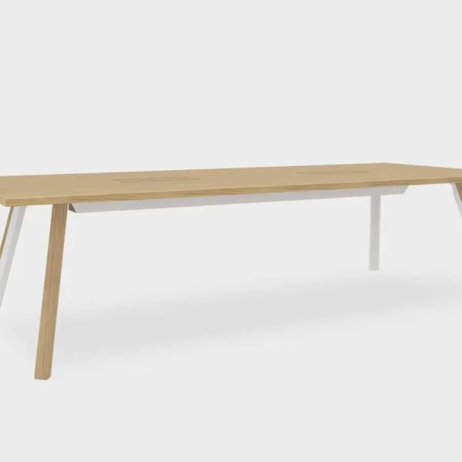 Distinguished Lapalma Ori workstation with a light natural wood top and powder-coated metal legs built with solid ash accents