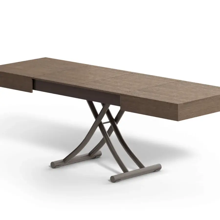 Elegant Ozzio Italia Box transformable coffee to dining table with medium-toned brown wood and matte finish