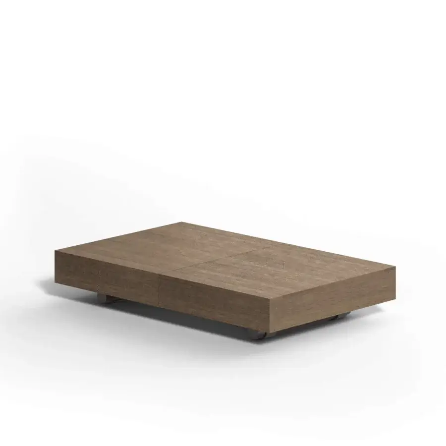 Exceptional Ozzio Italia Box transformable coffee to dining table with warm medium brown wood and matte finish