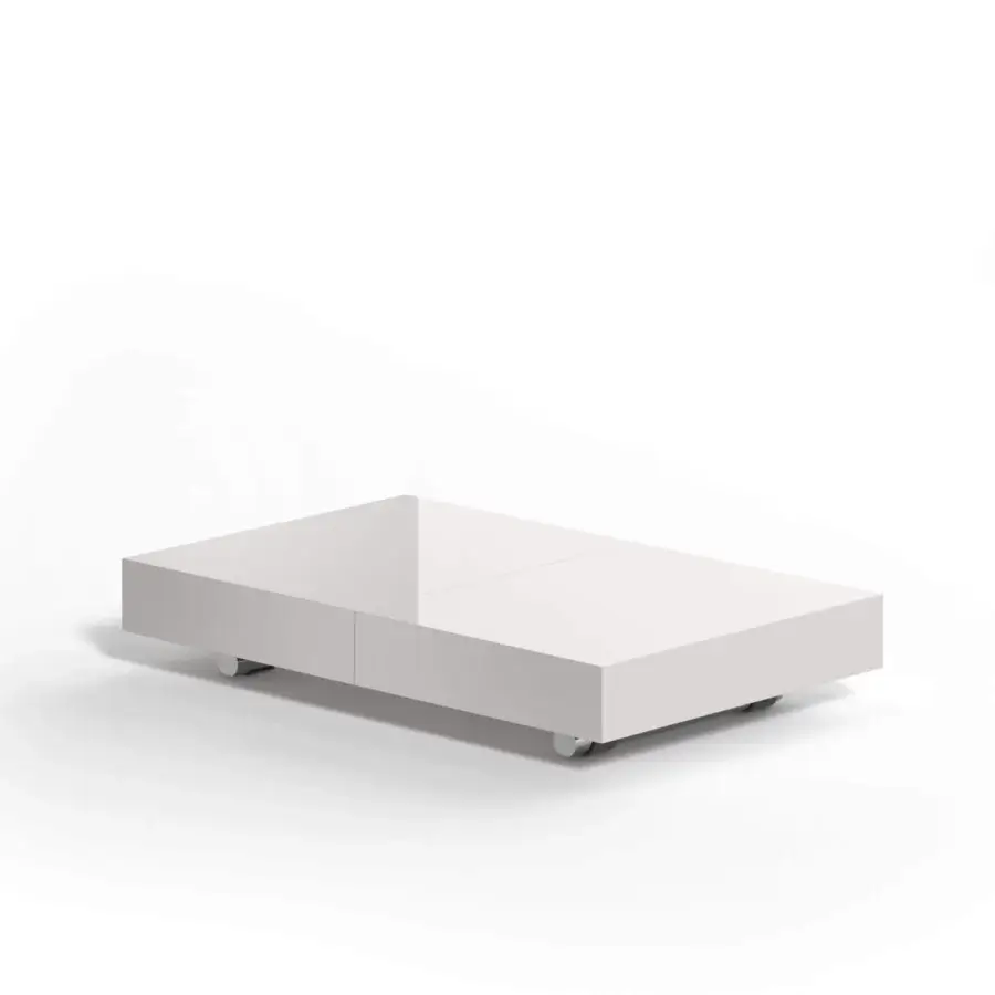 Superior Ozzio Italia Box transformable coffee to dining table with glossy white melamine and Marble Glass top