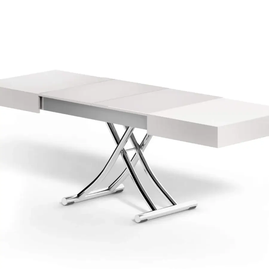 Distinguished Ozzio Italia Box transformable coffee to dining table with white glossy finish and chrome metal legs
