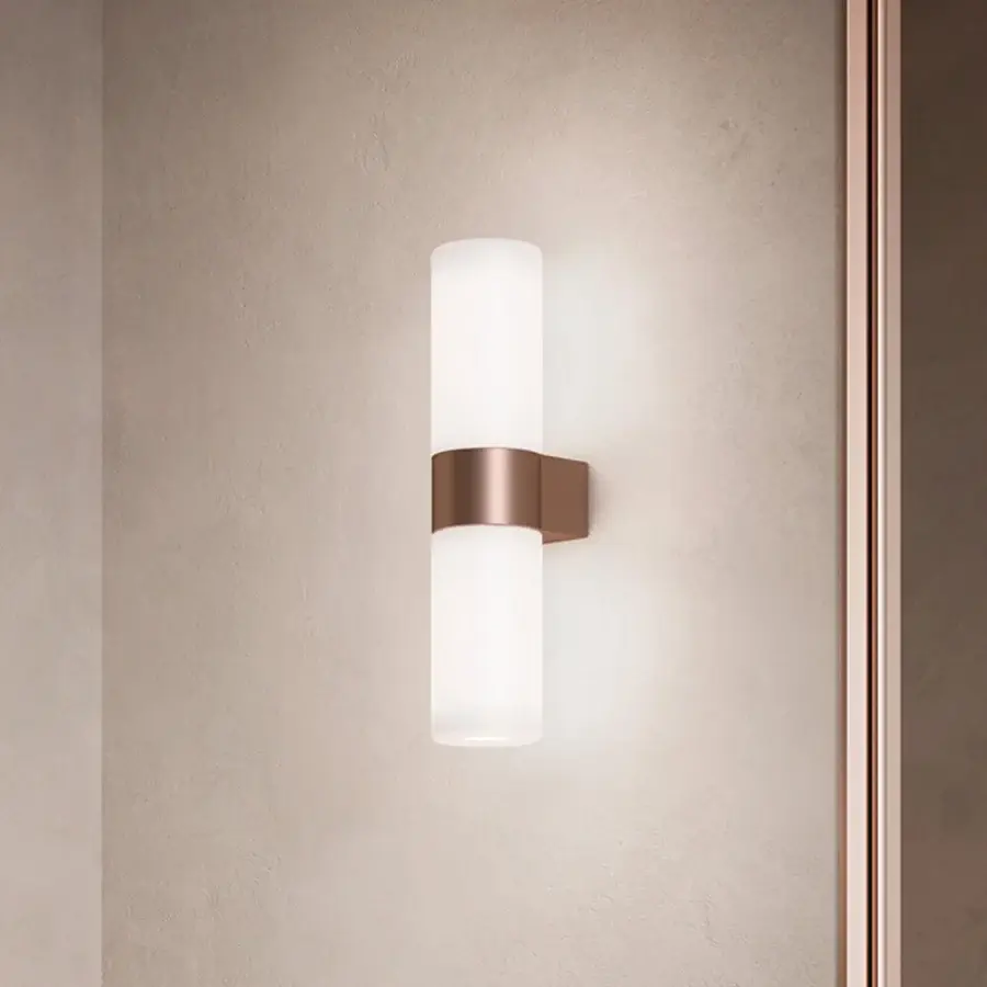 Exceptional Kundalini Pastilla wall lamp in painted metal with acid-etched glass diffuser and bronze metallic band