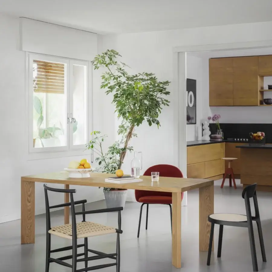 Superior Miniforms Manero table crafted in Italy with natural tone wood and matte finish highlighting beautiful grain
