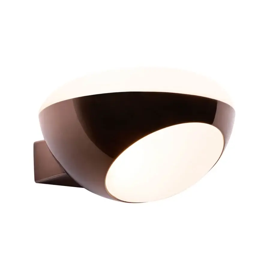 Elegant Kundalini Tua wall lamp with a black tin frame and frosted glass diffusers in glossy deep brown