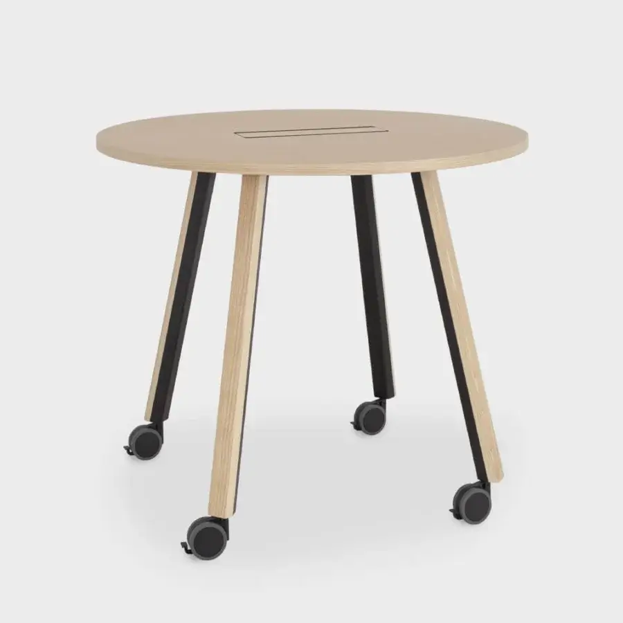 Superior Lapalma Ori workstation with light-toned wood or HPL Fenix® top and powder-coated metal legs crafted in ash wood with a smooth matte finish