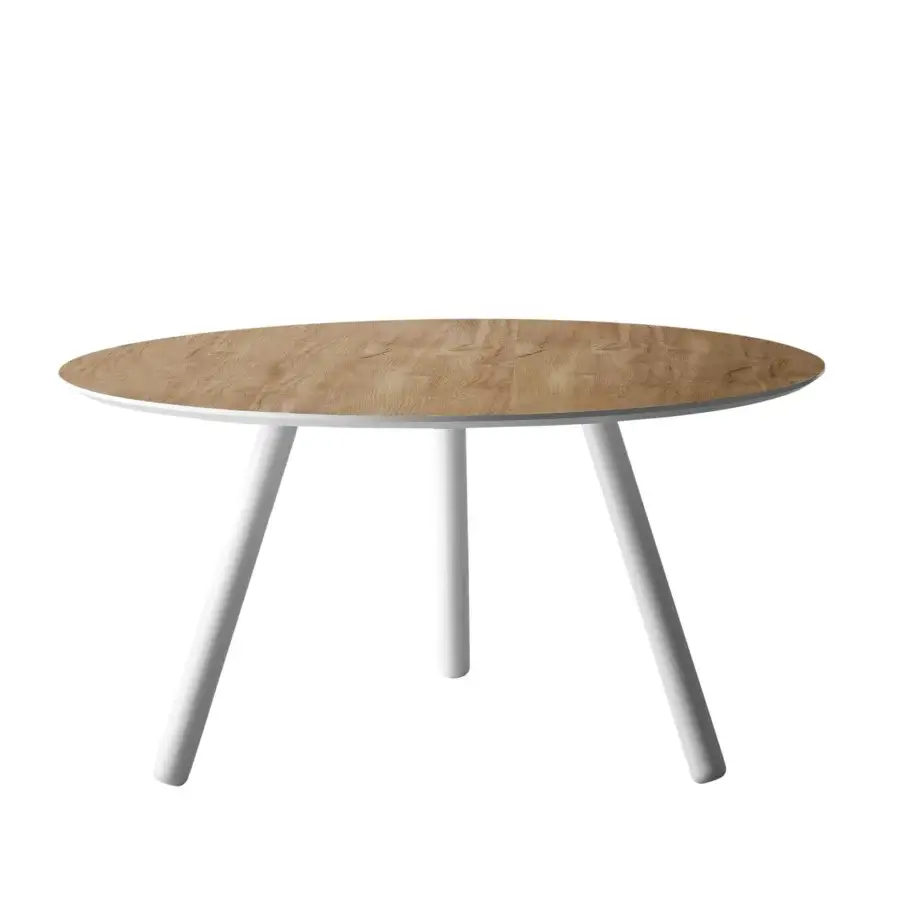 Exceptional Miniforms Pixie table crafted in Italy with a light-toned wood tabletop and white border showcasing prominent grain