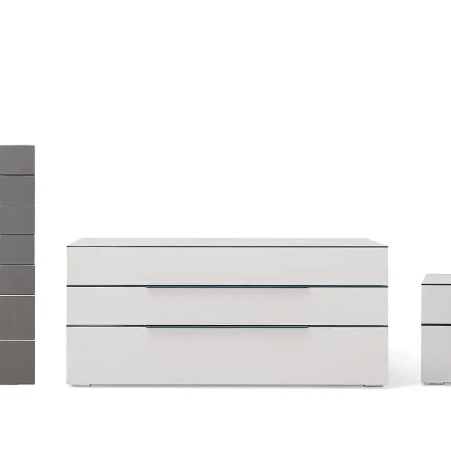 Distinguished Cierre1972 Square New nightstand in glossy white synthetic material with two soft-closing drawers and integrated handles