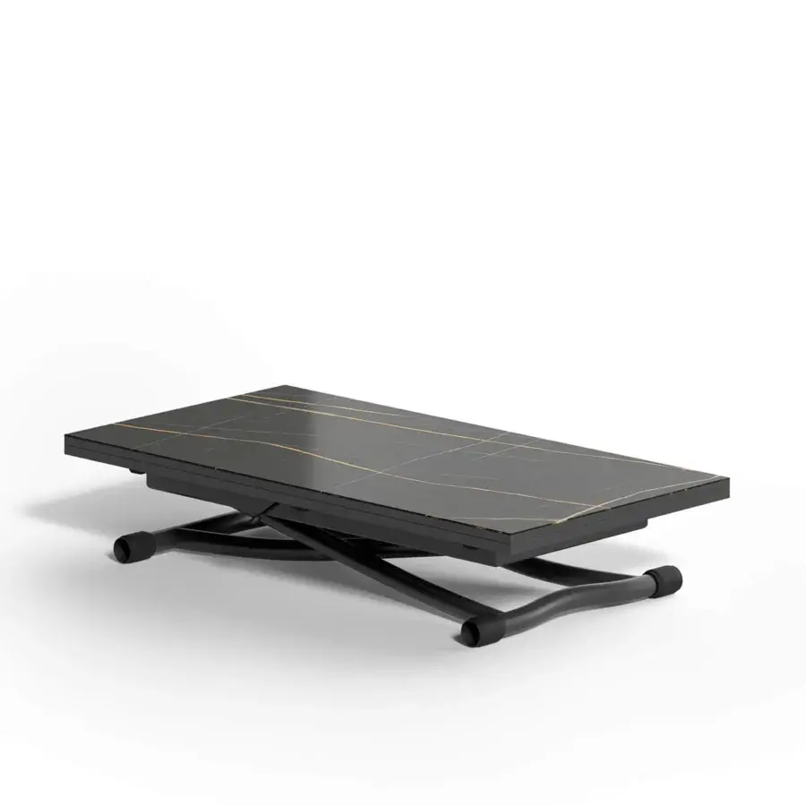 Superior Ozzio Italia Sydney transformable table with glossy eco wood top and black metal base