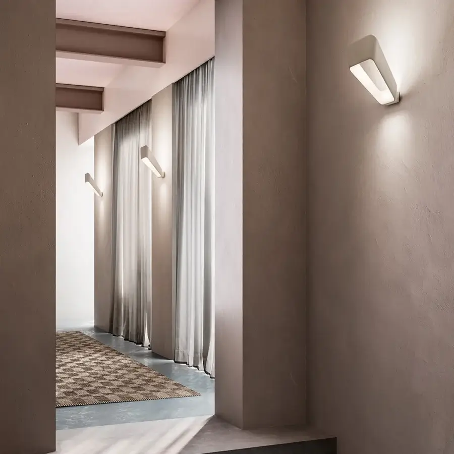 Architectural Kundalini Frame wall lamp with die-casted aluminum diffuser in off-white or light gray finish