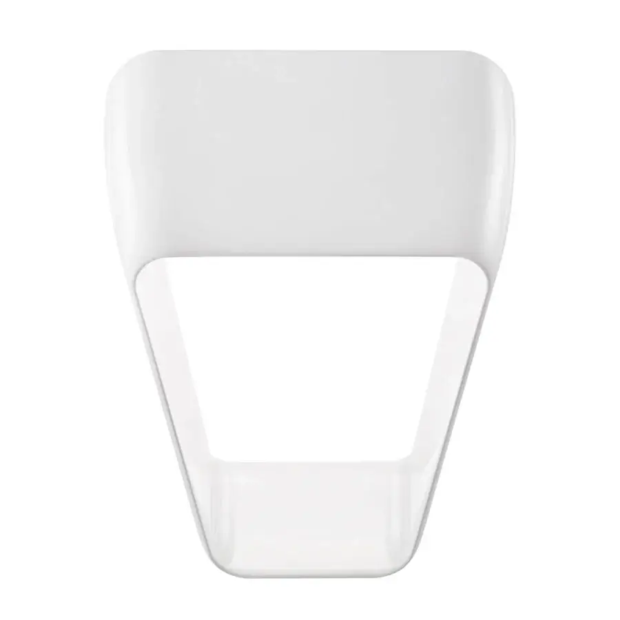 Distinguished Kundalini Frame wall lamp with hollow trapezoidal form crafted in glossy white and matt varnished aluminum diffuser