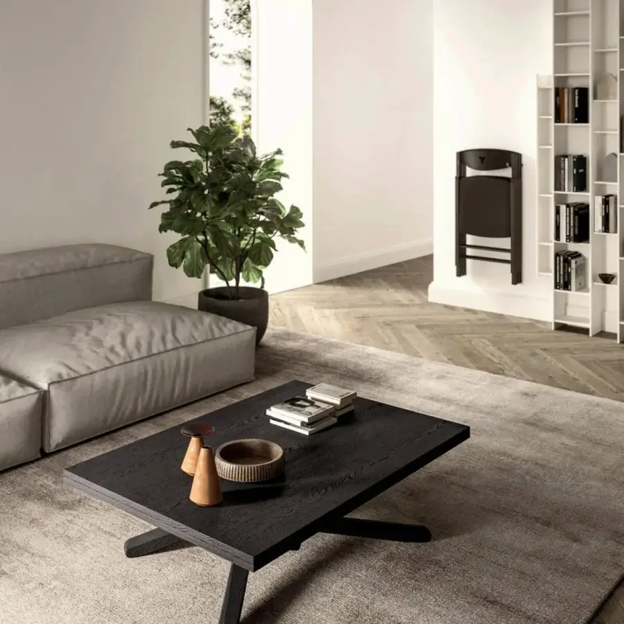 Elegant Ozzio Italia Su&Giù table, a transformable design built with wood and showcasing a dark grain with matte finish