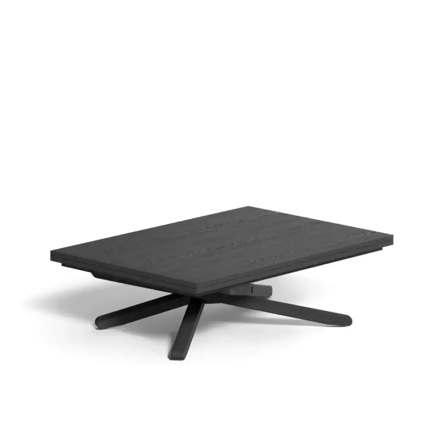 Distinguished Ozzio Italia Su&Giù transformable coffee table crafted in wood with a modern dark-toned finish and multi-pronged base