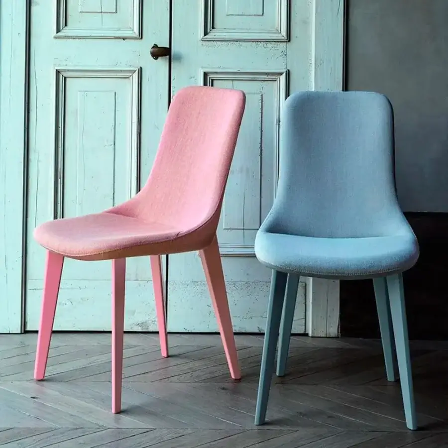 Distinguished Bross Ascot chair with fully upholstered light blue seat and back in premium fabric with light blue matt lacquered oakwood legs