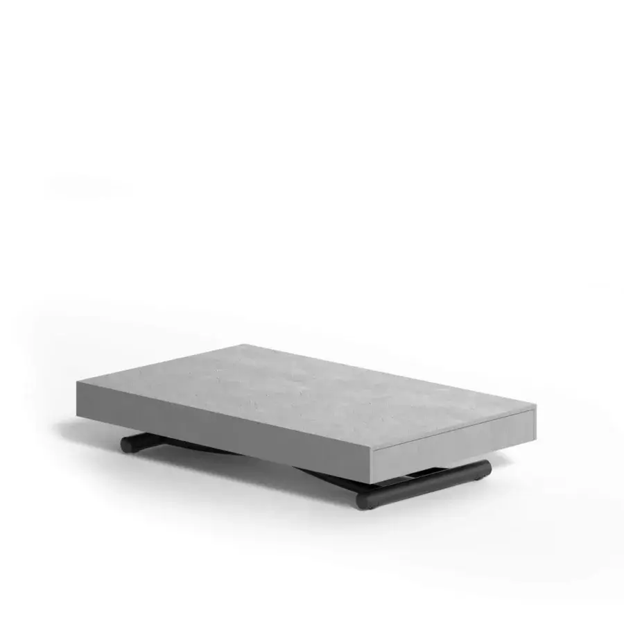 Elegant Ozzio Italia Newood transformable table with concrete-like top and sleek black metal base in gray matte finish