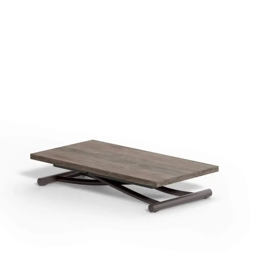 Elegant Ozzio Italia Mondial transformable coffee table with folding Eco Wood top and dark brown metal structure