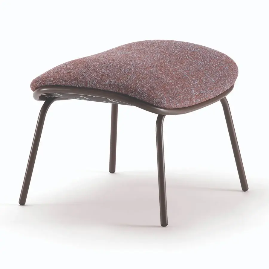 Distinguished Bross Baltea lounge chair with textured fabric upholstery in brown and blue tones and dark brown metal legs