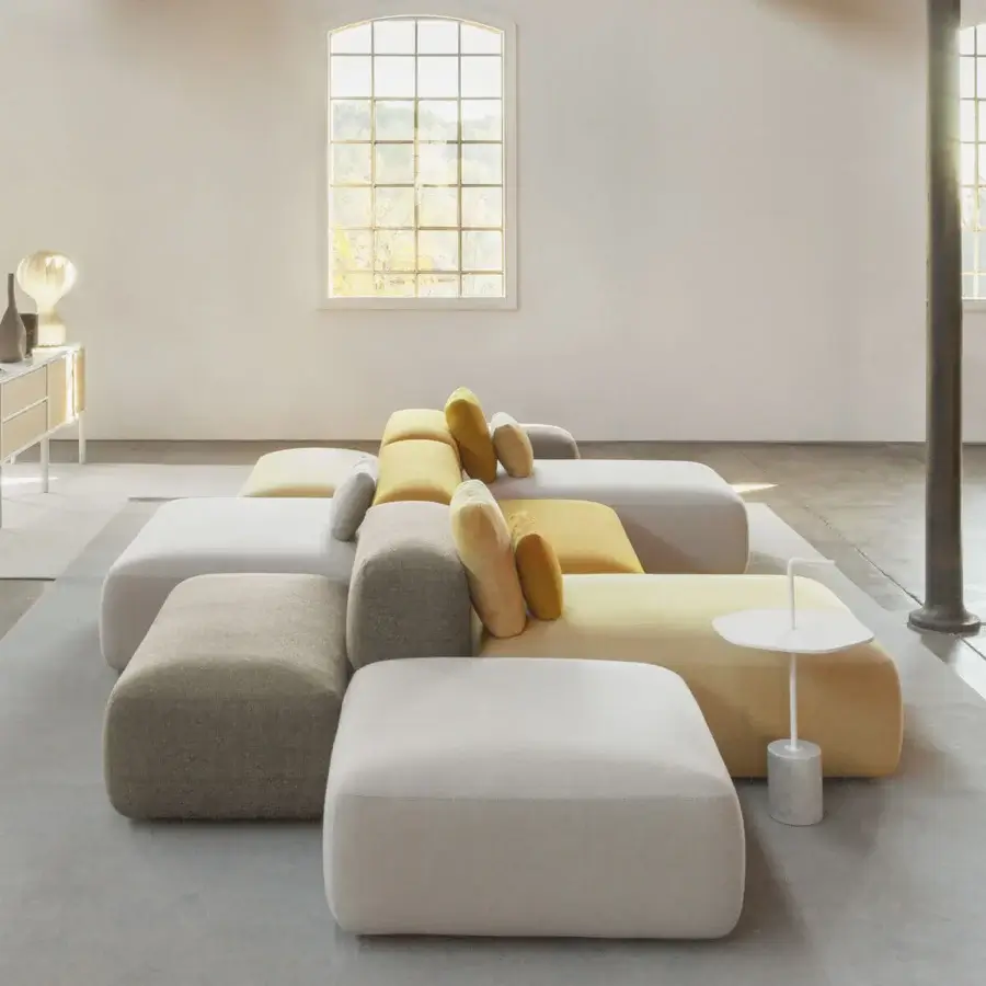 Superior Lapalma Plus sectional upholstered in soft matte textile with beige, light gray and yellow tones crafted in Italy