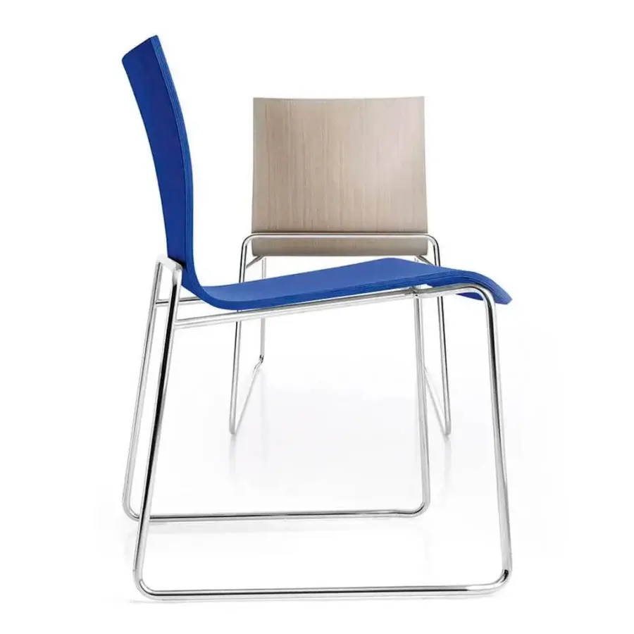 Sophisticated Bross Bee chair with blue premium fabric upholstery and sleek glossy metal frame crafted in Italy