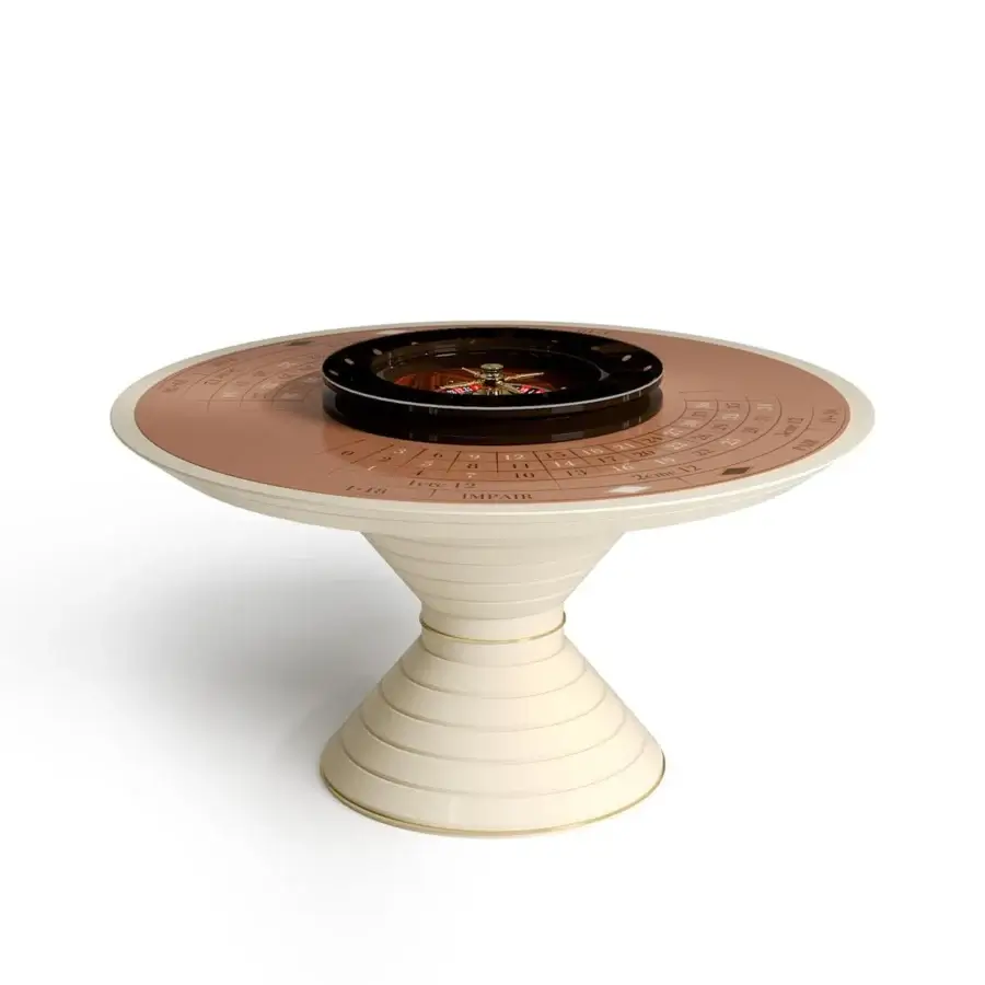 Exceptional Vismara Convivium roulette table with a beige tabletop, lacquered rings base and gold-toned steel profiles crafted in Italy