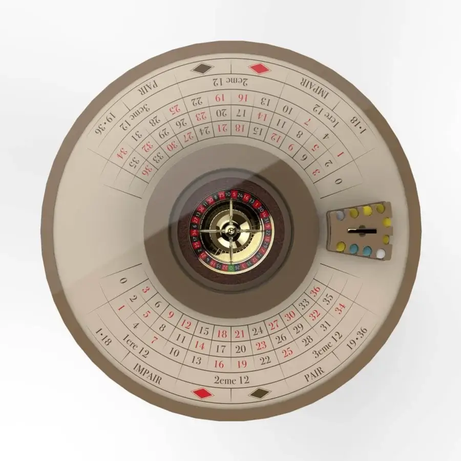 Superior Vismara Convivium roulette table with a lacquered glass top and ring-patterned soft-touch lacquered base in brown and beige