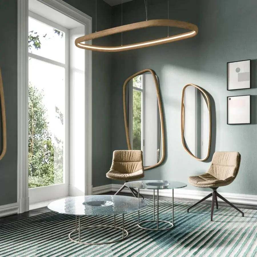 Architectural Ozzio Italia Moved coffee table with frosted glass top and delicate metal rods in a light finish