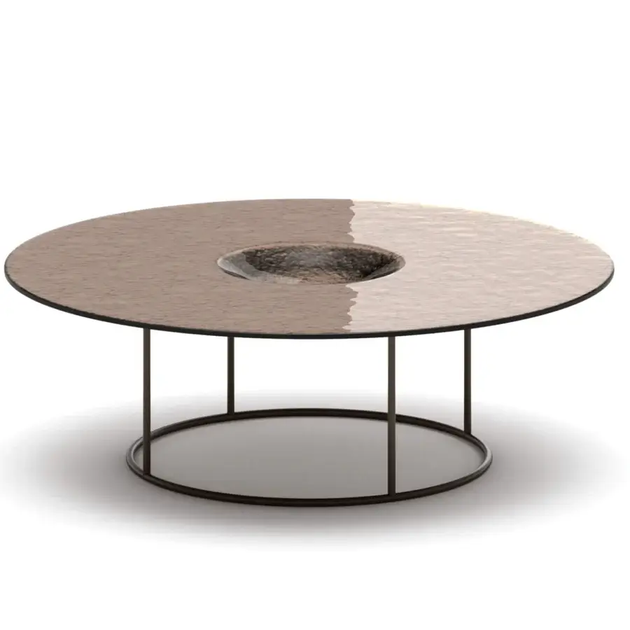 Captivating Ozzio Italia Moved coffee table with frosted glass top and slender dark metal rods in light brown tones