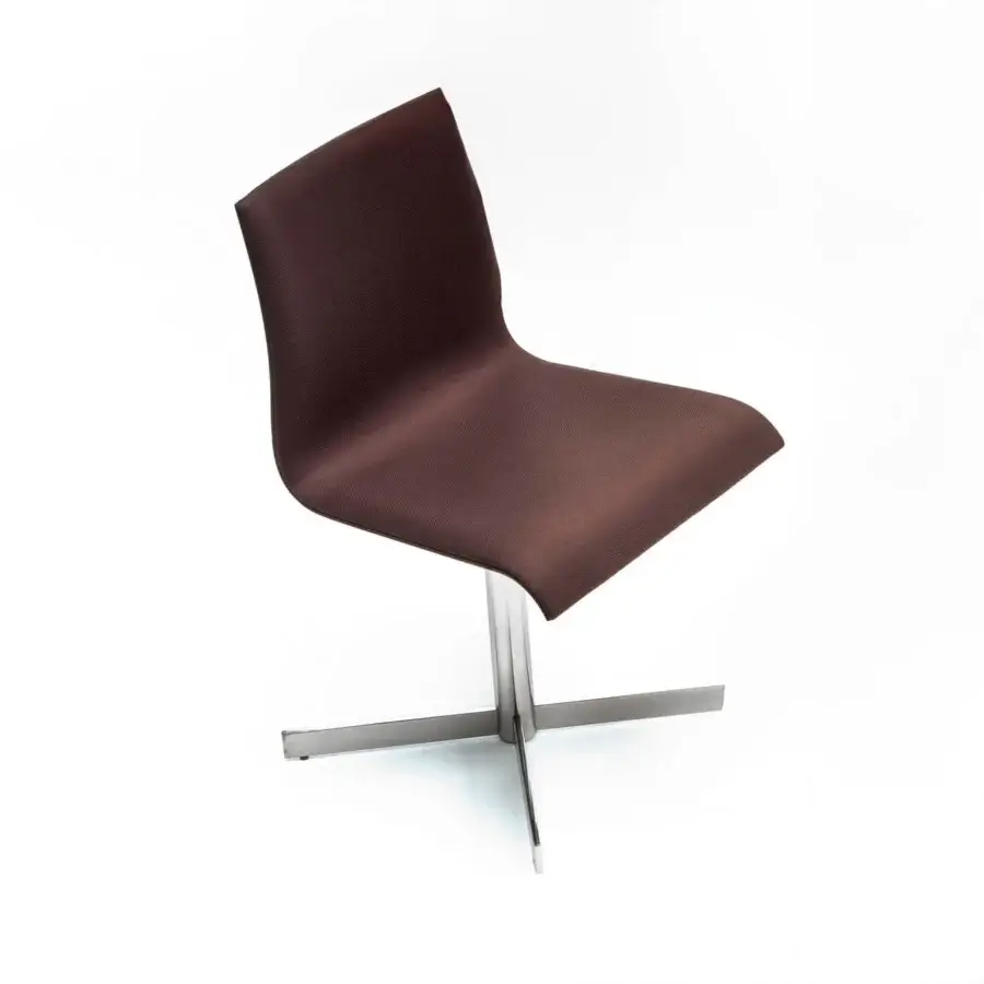 Superior Bross Bee swivel chair with brown fabric upholstery and high-end metal base showcasing a contemporary silhouette