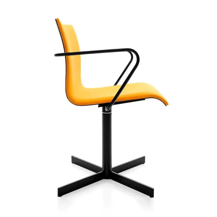 Exceptional Bross Bee swivel armchair with bright yellow upholstery and metal frame, plus matte finish