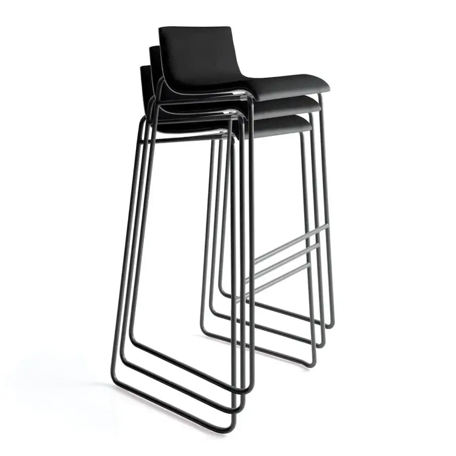Elegant Bross Bee stool with dark synthetic materials and matte metal base crafted in Italy