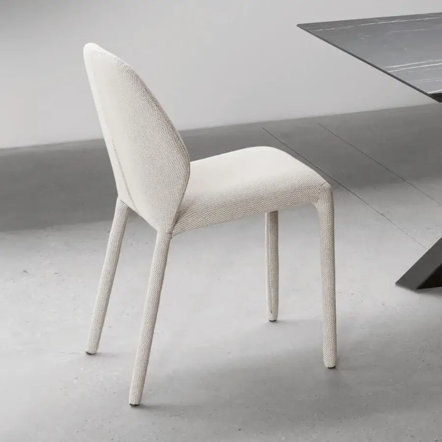 Distinguished Miniforms Dumbo chair with light cream woven textile upholstery and matte finish crafted in Italy