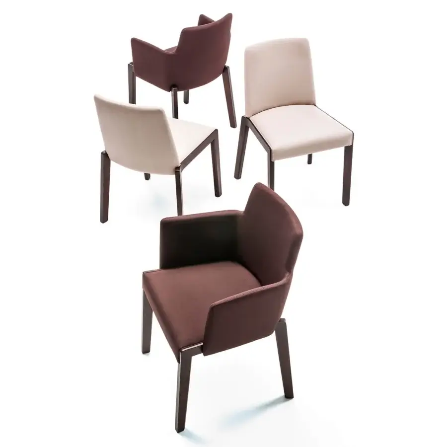 Sophisticated Bross Bridget chair with light beige premium fabric and dark brown wood built with a matte finish