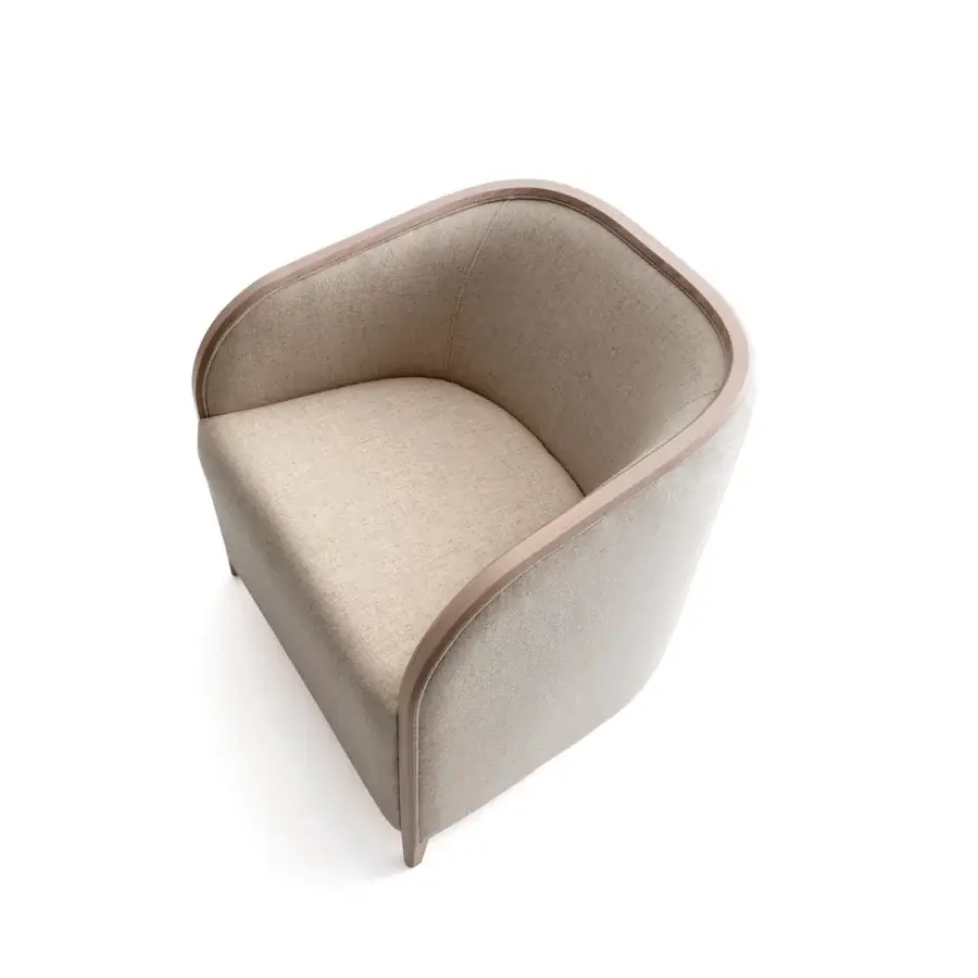 Distinguished Bross Brig lounge chair with light beige premium fabric and natural wood frame construction
