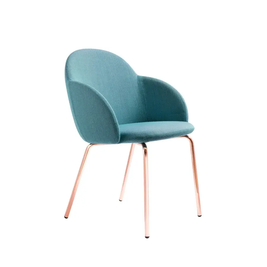 Superior Miniforms Iola armchair with textured teal textile and glossy rose gold cylindrical metal legs