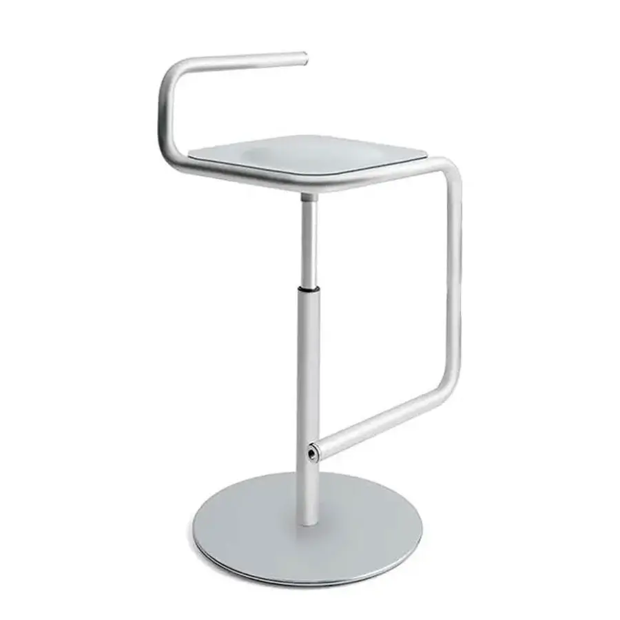 Distinguished Bross Five stool with curved backrest and adjustable height crafted in light gray metal and fabric with matte finish