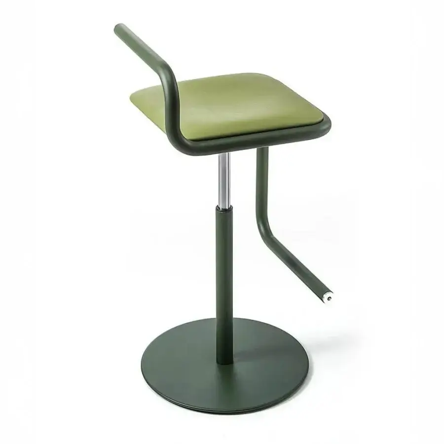 Exceptional Bross Five stool with geometric form crafted in premium fabric and matte green metal structure