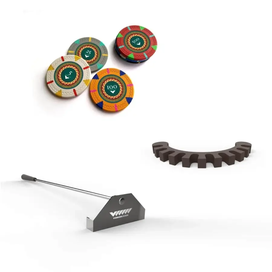 Elegant Vismara Montecarlo roulette table with a ring-patterned lacquered base and soft touch lacquered edge