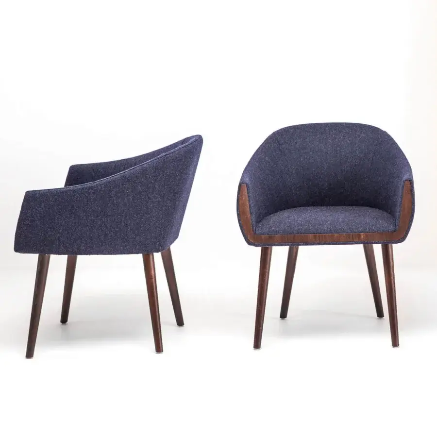 Distinguished Bross Ginevra armchair with dark blue-grey textile upholstery and brown accents built with wooden legs